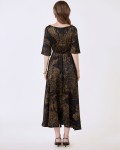 SIXDO G-Black Wide Neck Woven Flared Dress